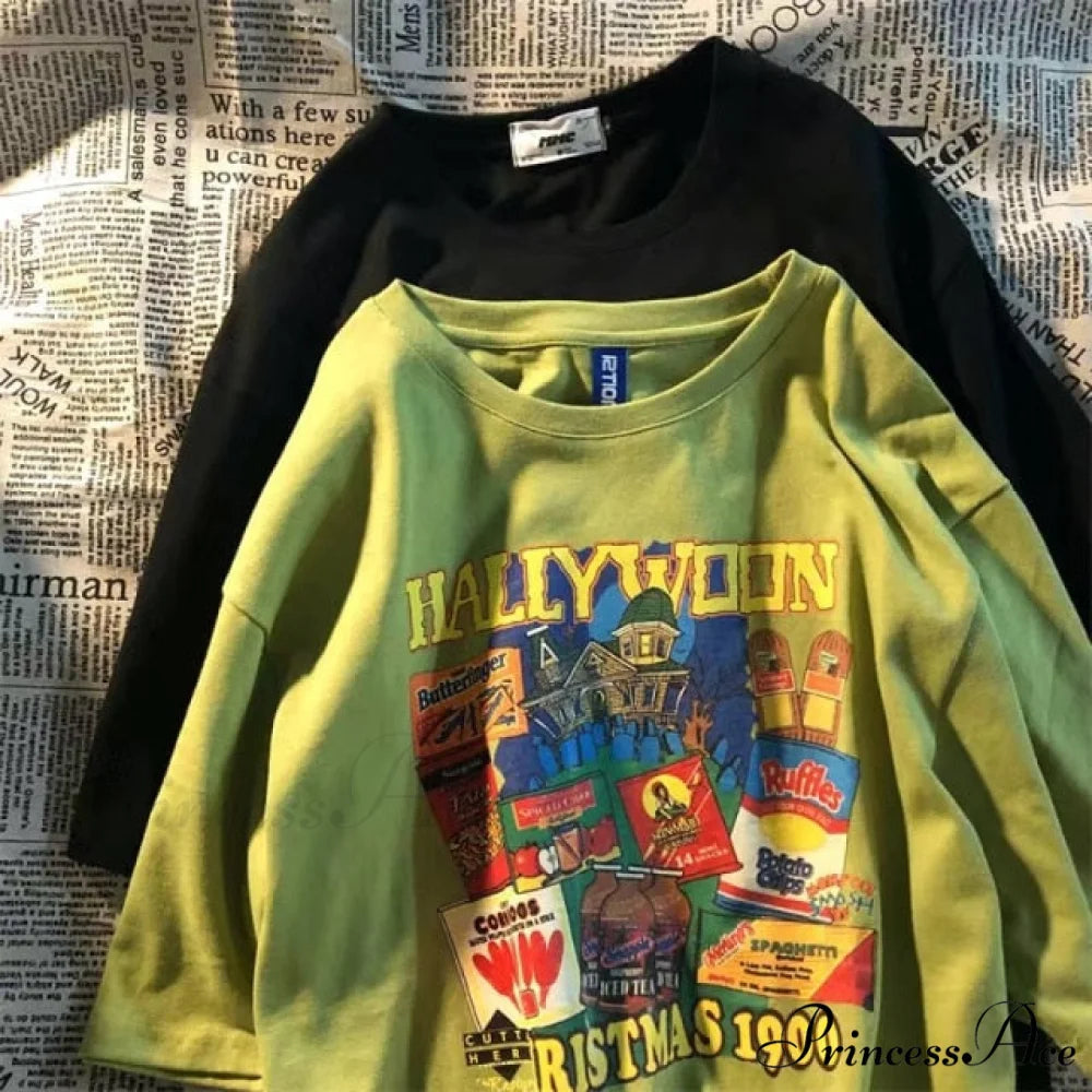 Short Sleeve O Neck Print T-Shirt green / S