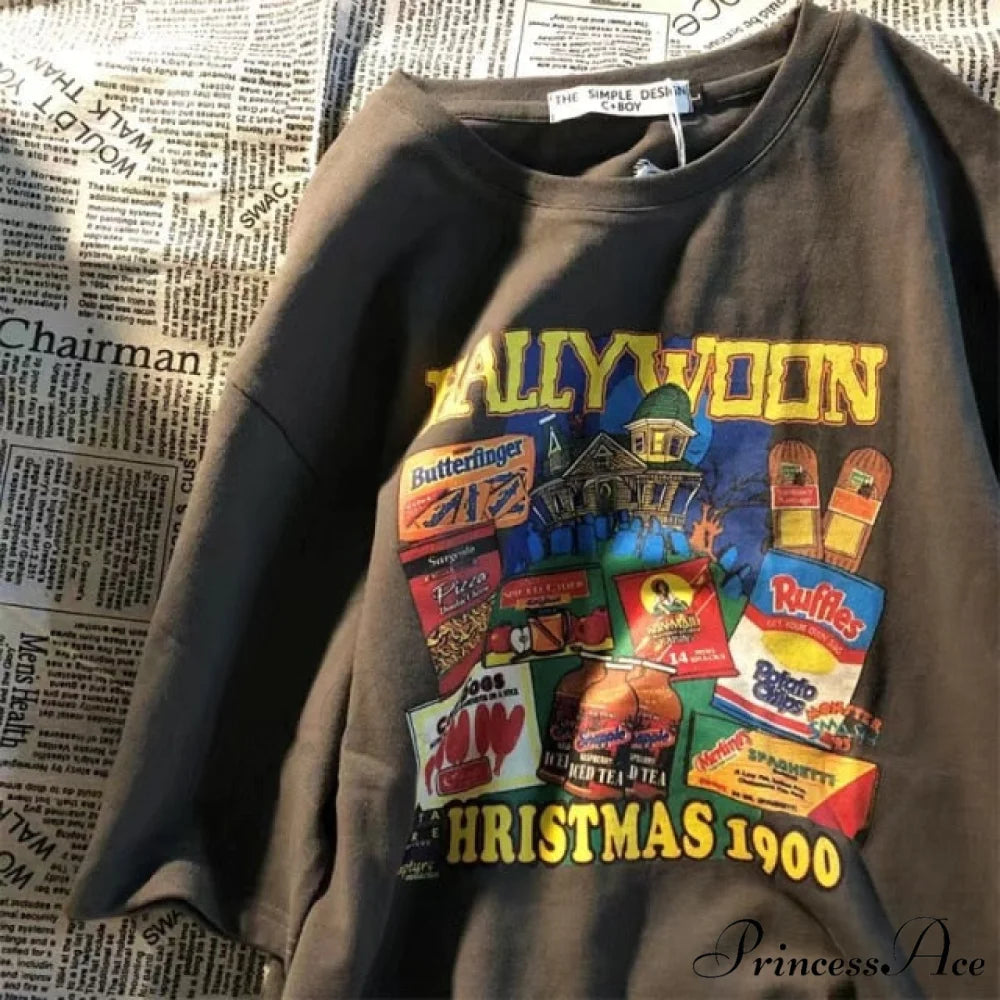 Short Sleeve O Neck Print T-Shirt grey / S