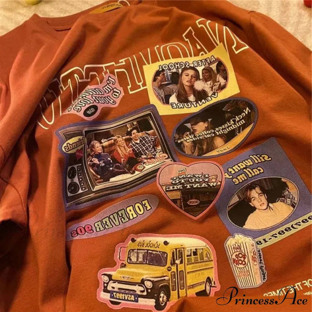 Short Sleeve O Neck Print T-Shirt orange / S