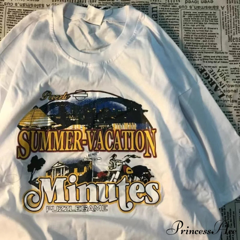 Short Sleeve O Neck Print T-Shirt white / S