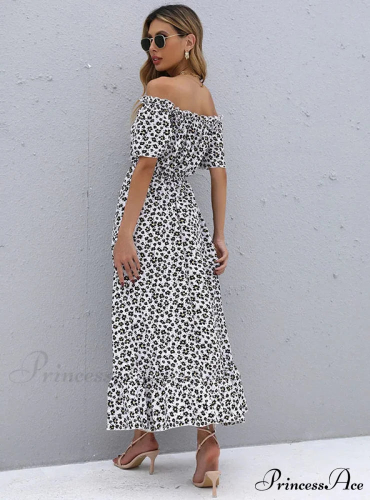 Short-Sleeve Printed Dress with Irregular Pattern S / black