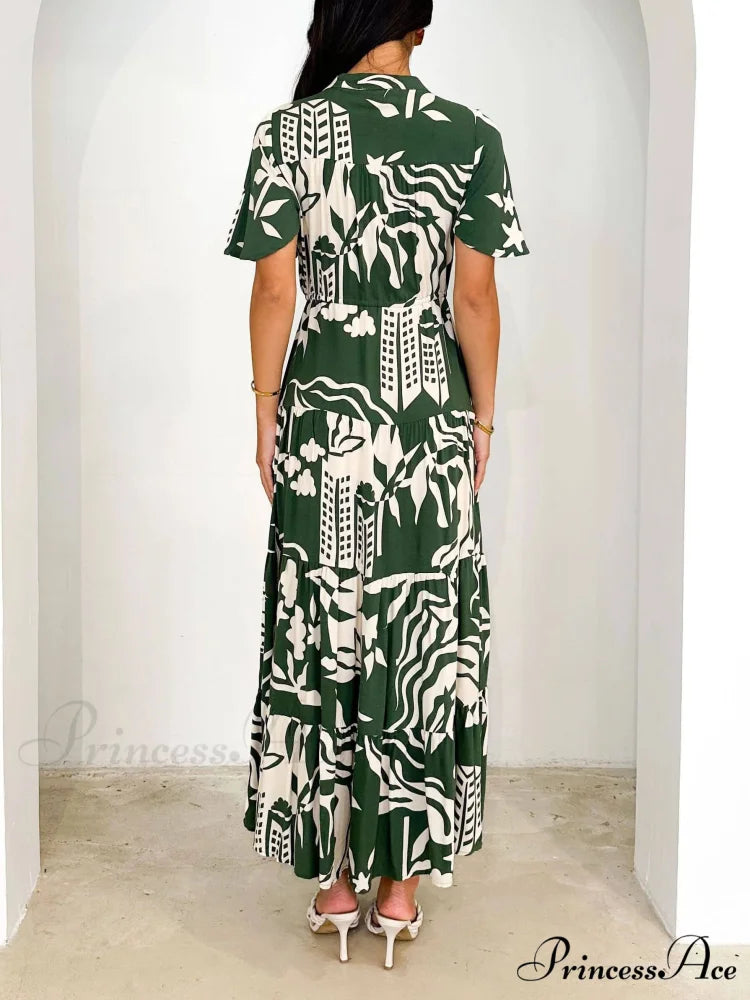 Short Sleeve Resort Charming Print Midi Dress