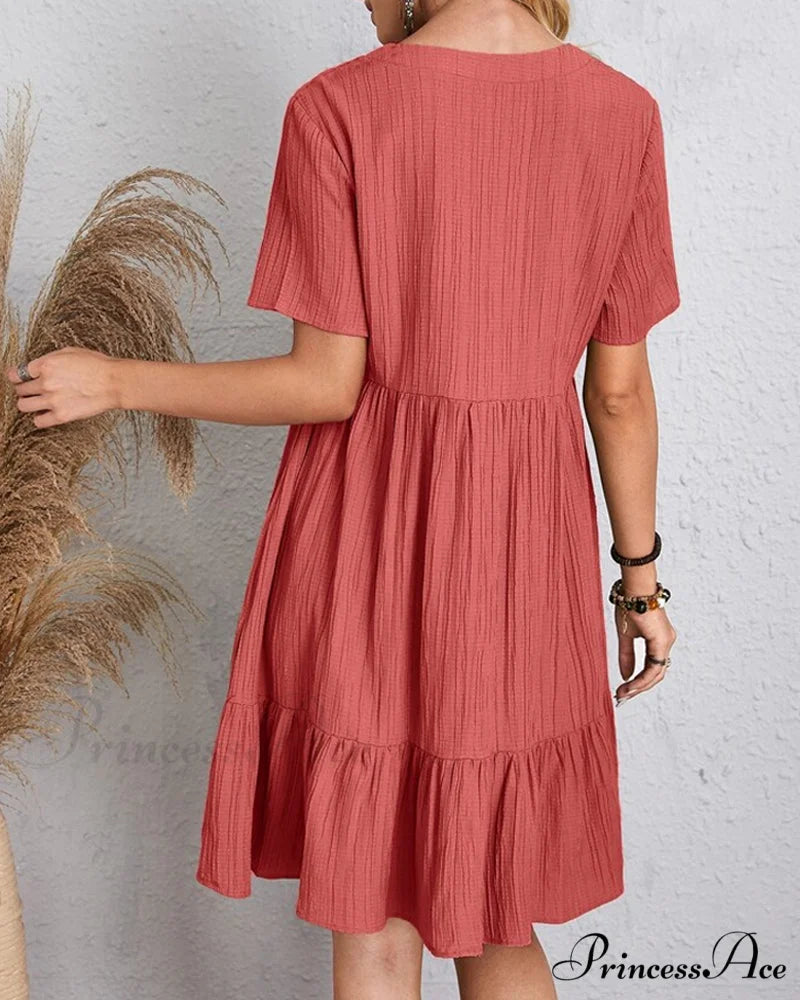 Short Sleeve Solid Color Dress
