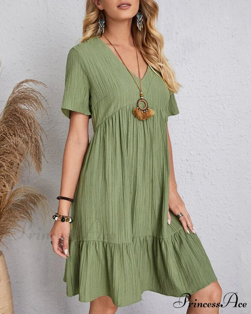 Short Sleeve Solid Color Dress