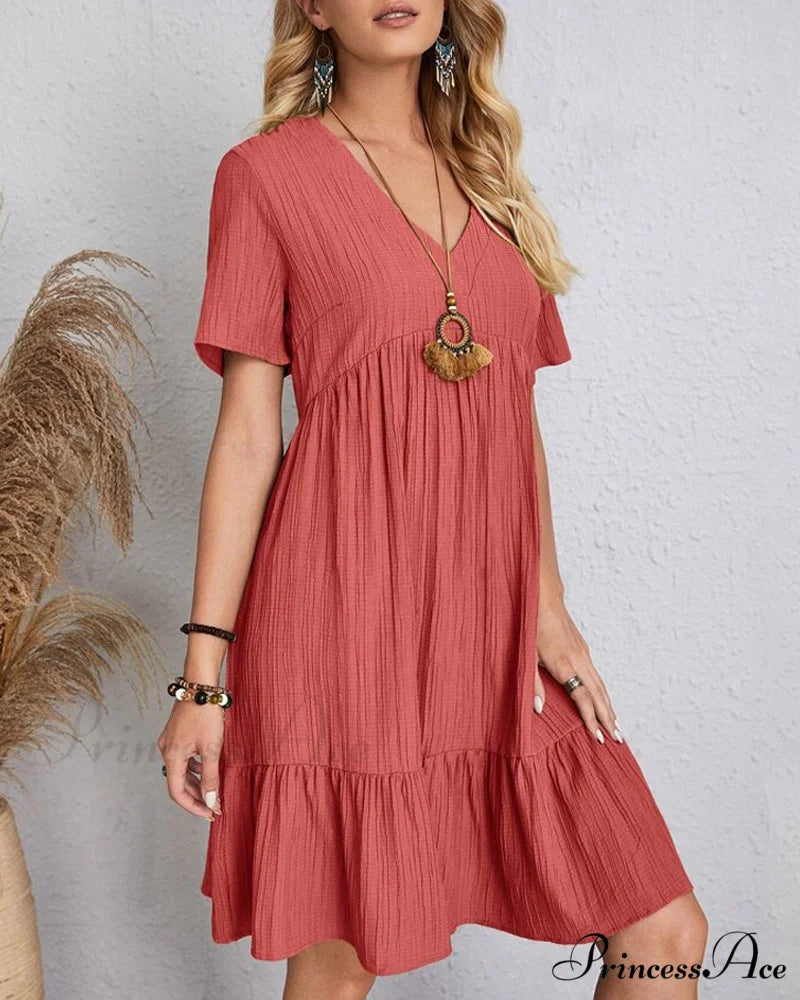 Short Sleeve Solid Color Dress