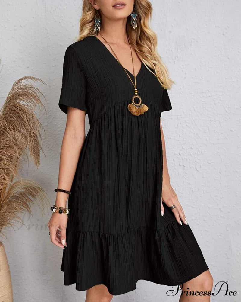 Short Sleeve Solid Color Dress