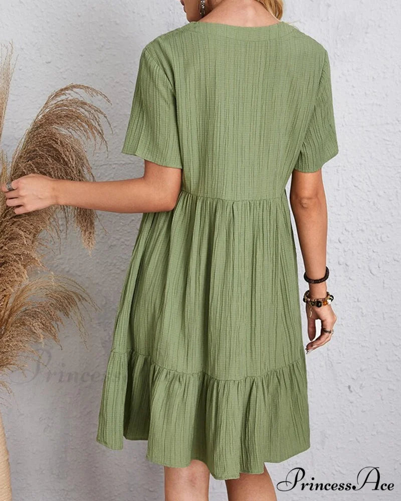 Short Sleeve Solid Color Dress