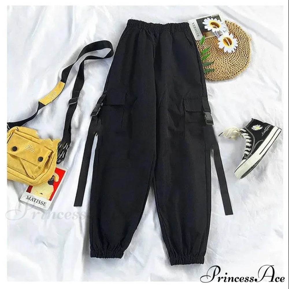 Short-Sleeved Tie Fashion Womens Spring High-Waist Streetwear Loose Blouse Pants Ribbon Autumn Straight with Cargo Set