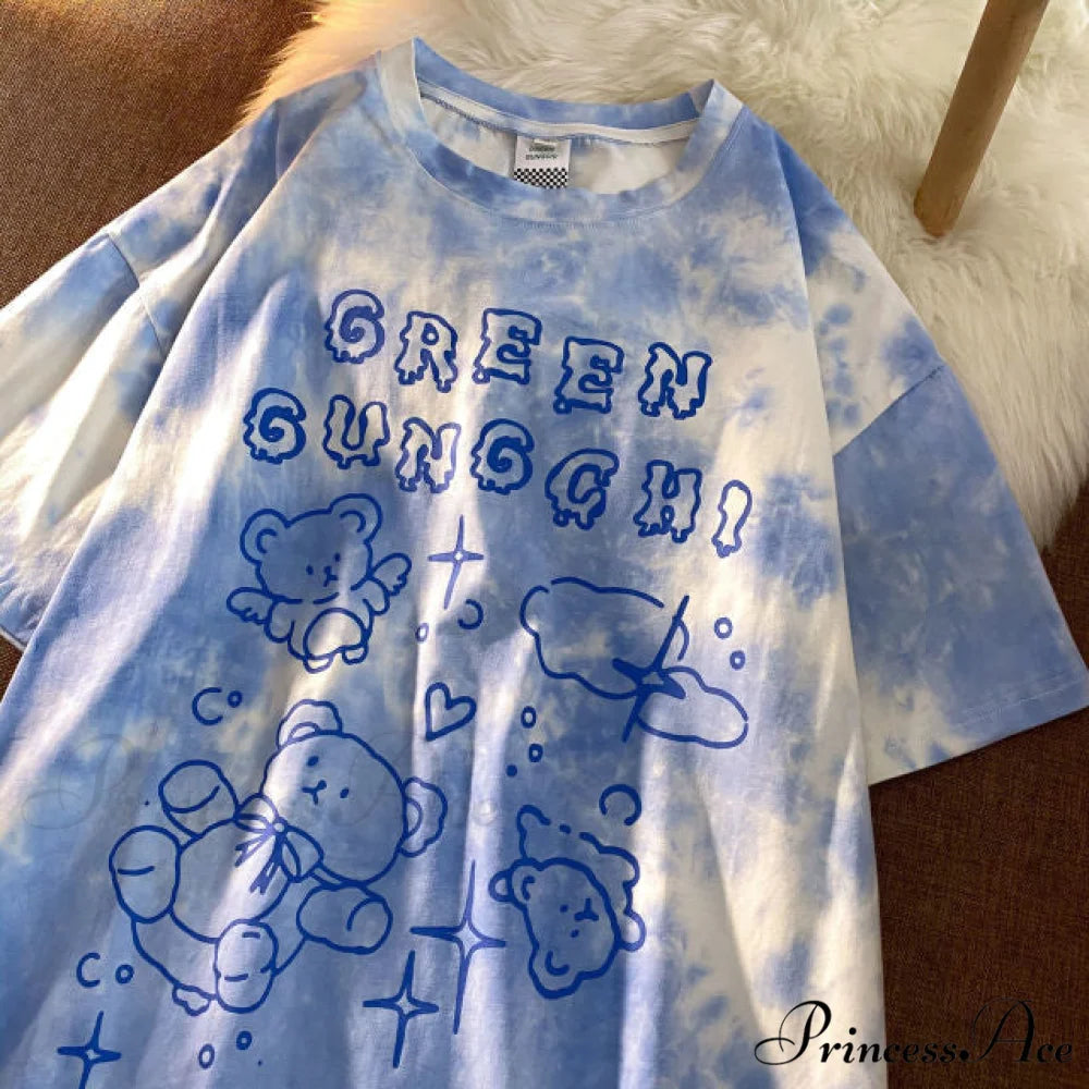 Short-sleeved Vintage Female T-shirt Blue / M