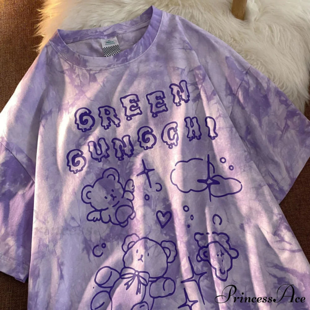 Short-sleeved Vintage Female T-shirt Purple / M