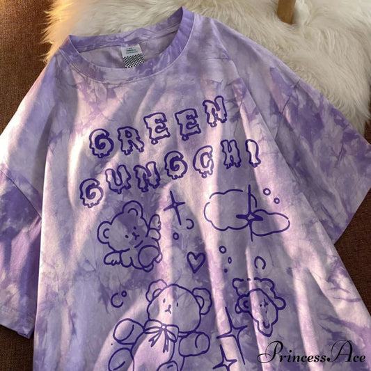 Short-sleeved Vintage Female T-shirt Purple / M