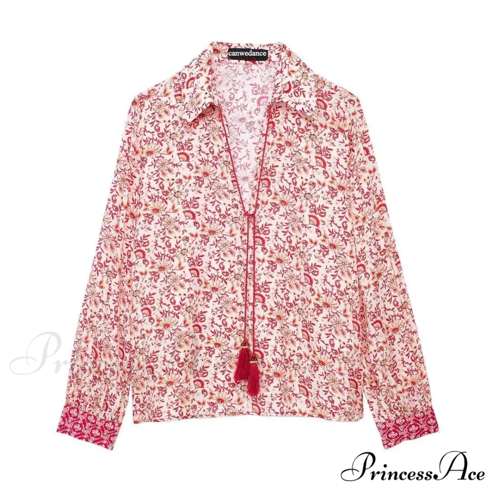 Short Waist A-line Seaside Skirt Floral Crimson Maxi Frilled Vacation skirt-250126