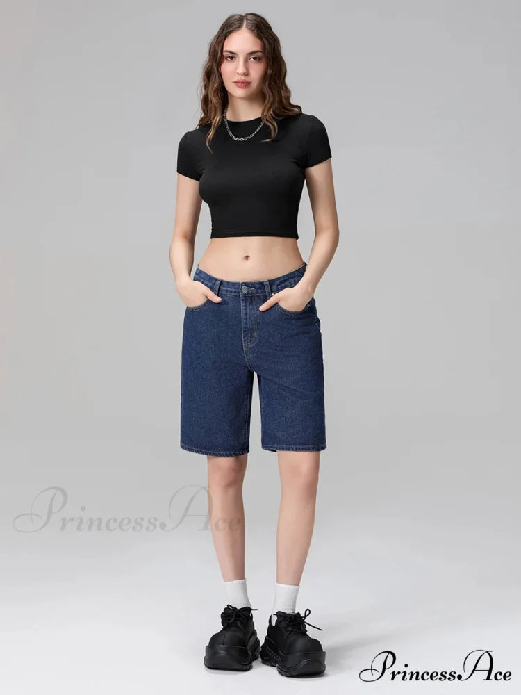Short Waist Straight Leg Denim Brief short-250223