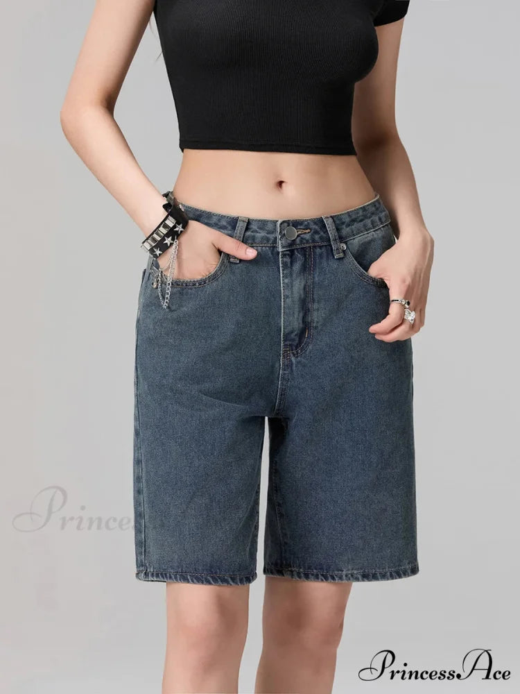 Short Waist Straight Leg Denim Brief short-250223