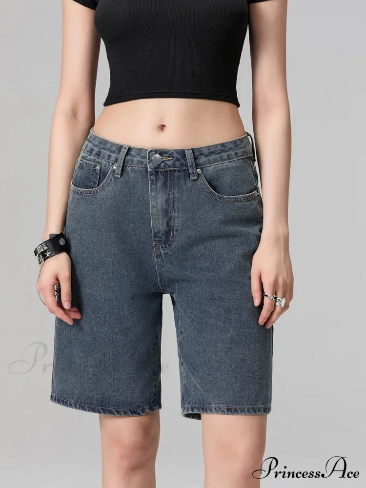 Short Waist Straight Leg Denim Brief short-250223