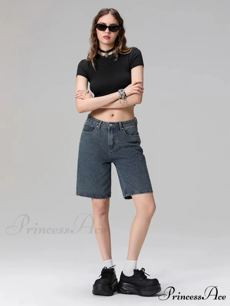 Short Waist Straight Leg Denim Brief short-250223