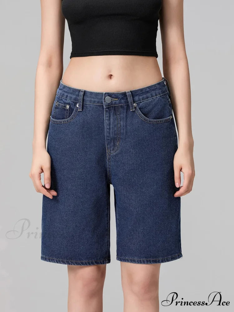 Short Waist Straight Leg Denim Brief dark blue / S short-250223