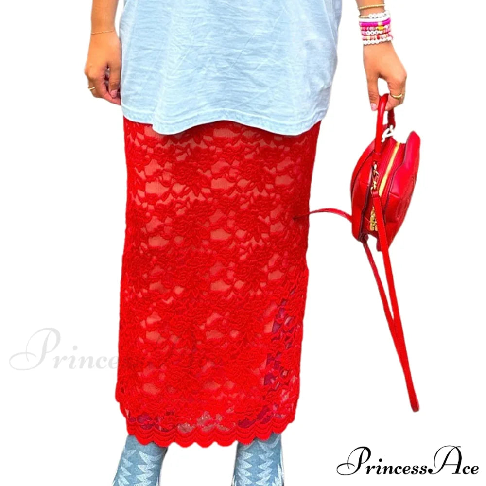 Short Waist Transparent Skirt Red / S skirts-250223