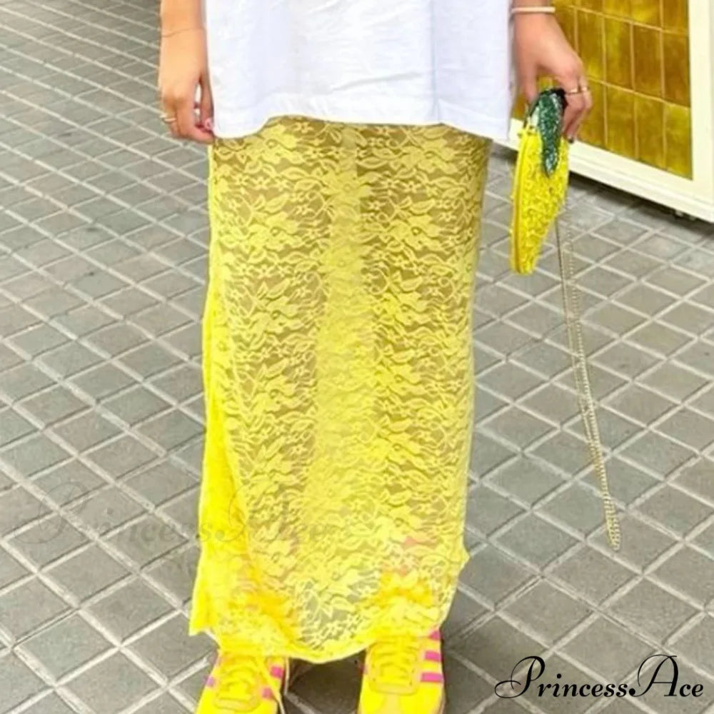 Short Waist Transparent Skirt Yellow / S skirts-250223