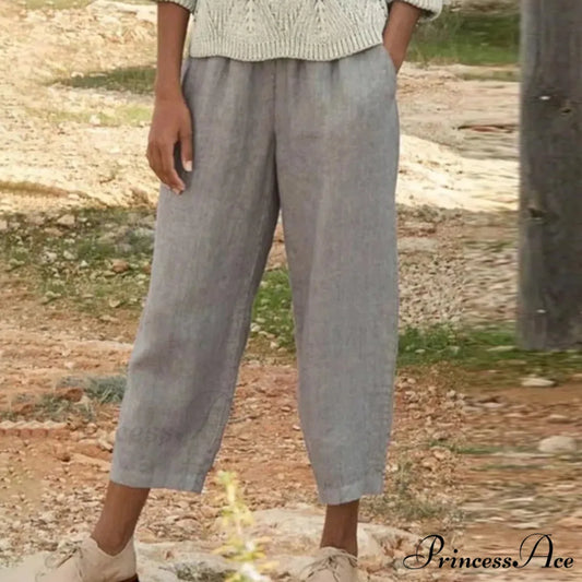 Shortened Slanted Pocket Stretchy Trousers Grey / S pants-241228