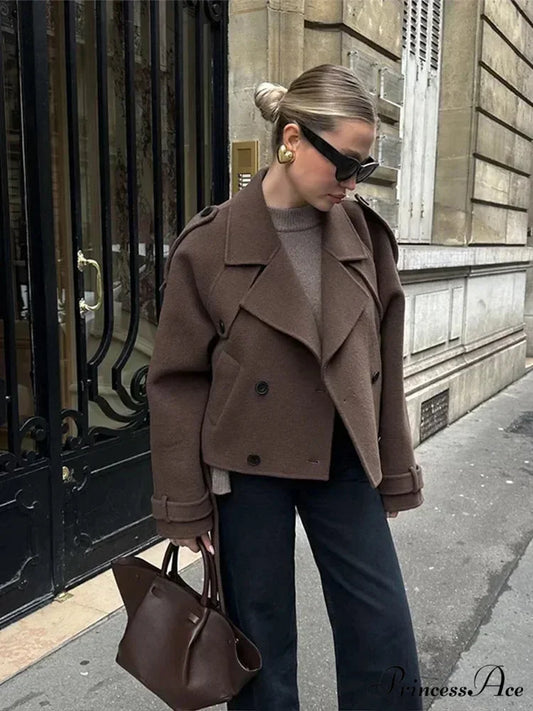 Shortened Strap Wool Blend Collar Overcoat Coffee / S overcoats-241228