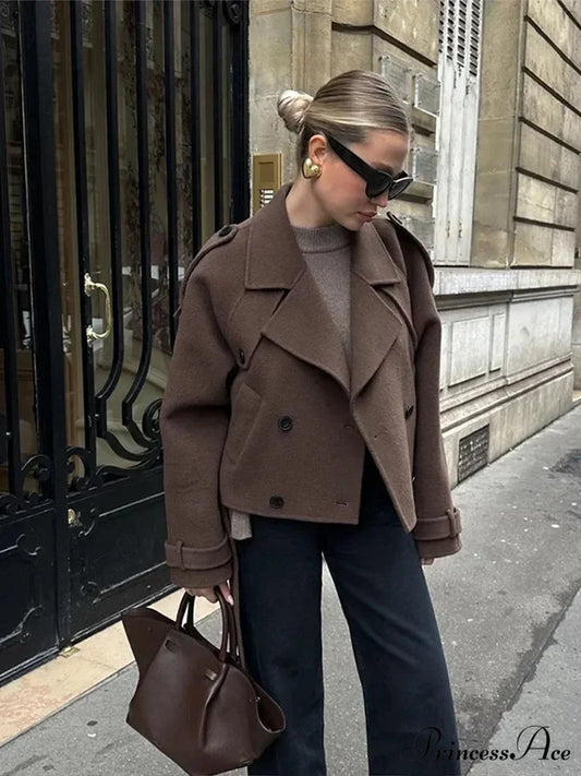 Shortened Strap Wool Blend Collar Overcoat overcoats-241228