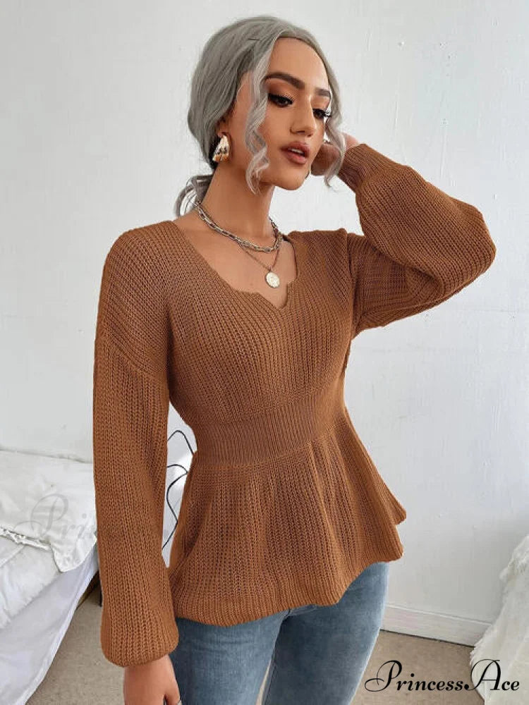Shoulder Arm Knit Notched Dropped Top with Long Detail