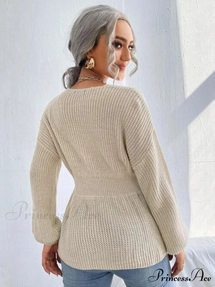 Shoulder Arm Knit Notched Dropped Top with Long Detail