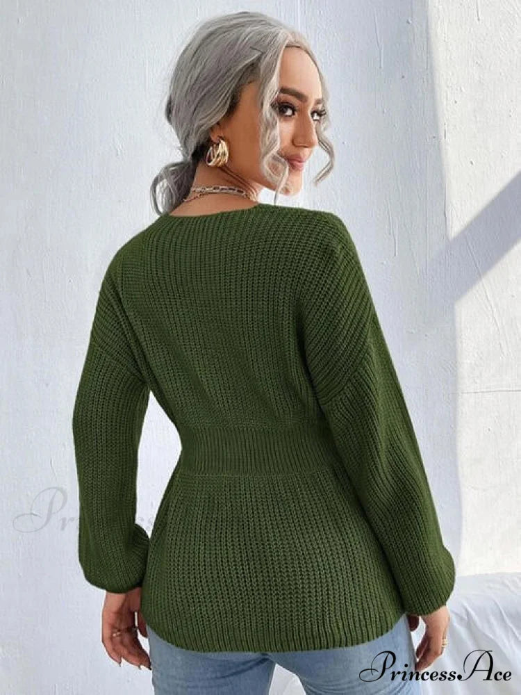 Shoulder Arm Knit Notched Dropped Top with Long Detail