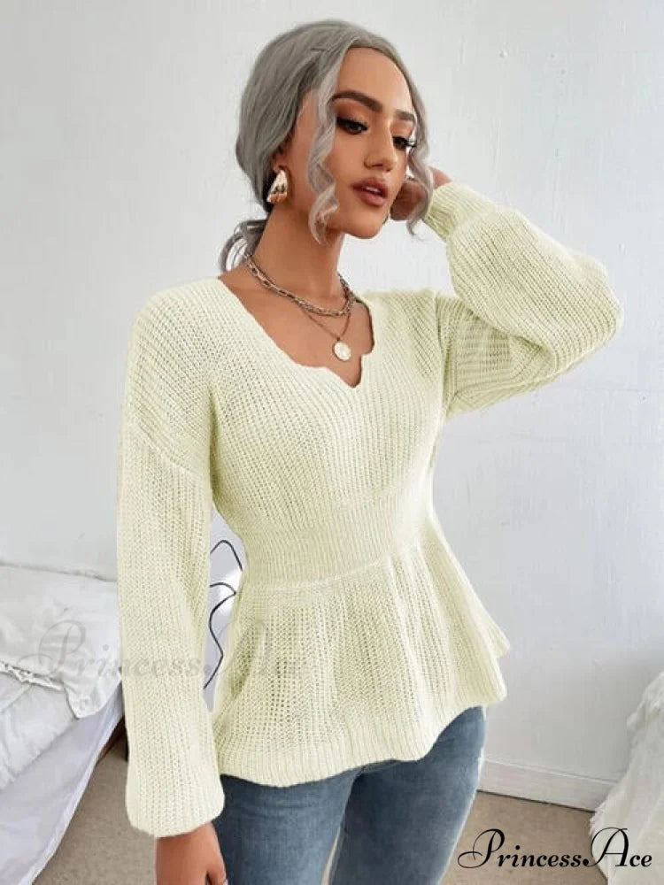 Shoulder Arm Knit Notched Dropped Top with Long Detail