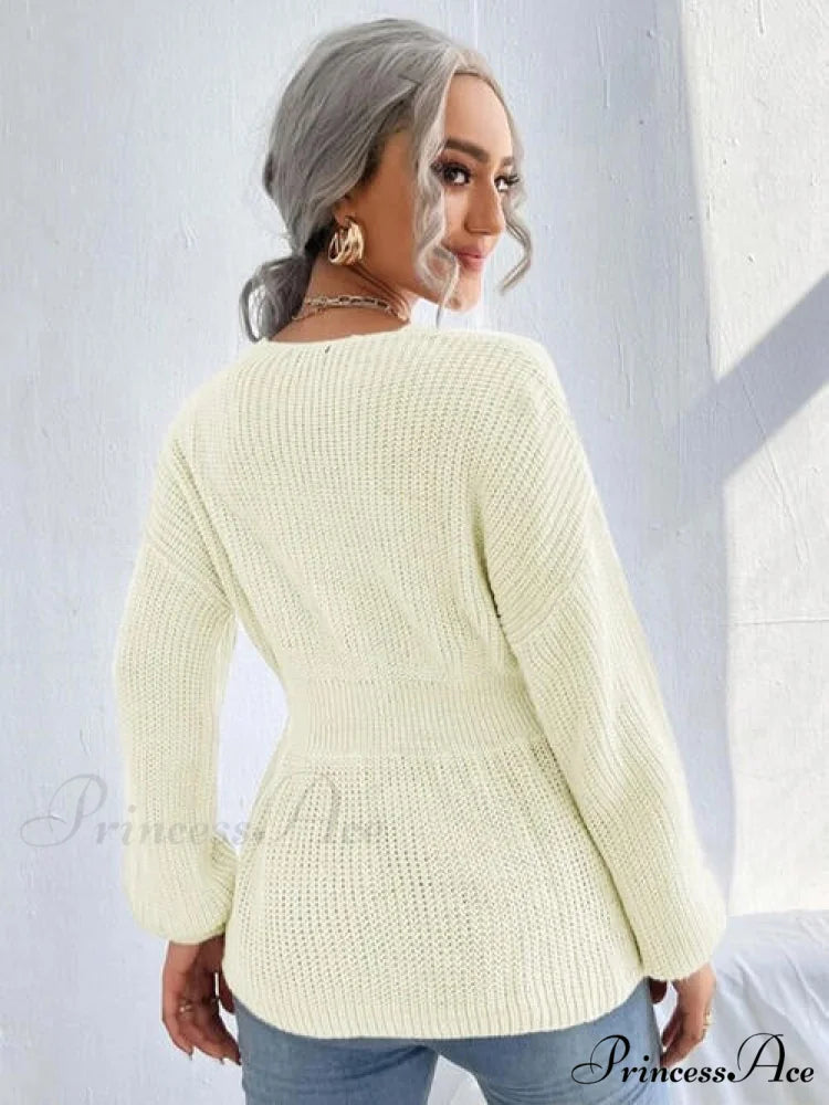 Shoulder Arm Knit Notched Dropped Top with Long Detail