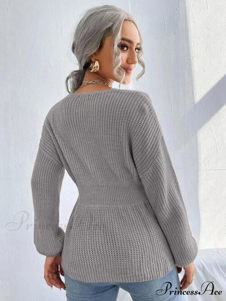 Shoulder Arm Knit Notched Dropped Top with Long Detail