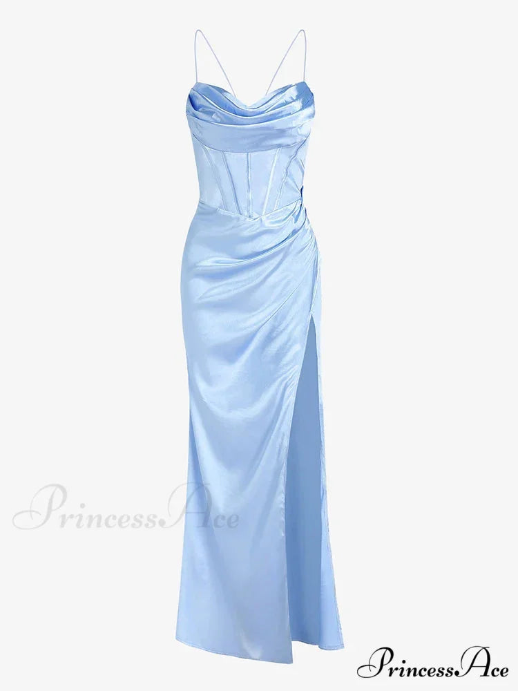 Shoulder Bandage Top Skirt Co-ords Maxi Dress Light Blue / S