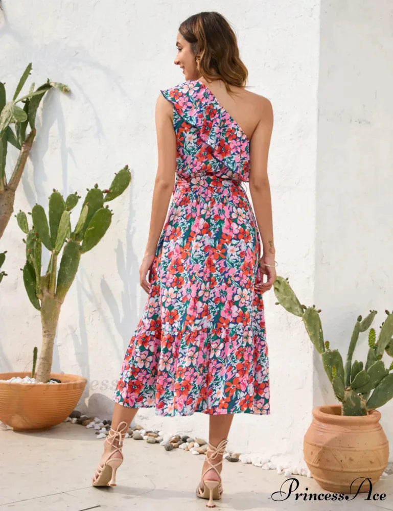 Shoulder Patterned One Dress M / blue