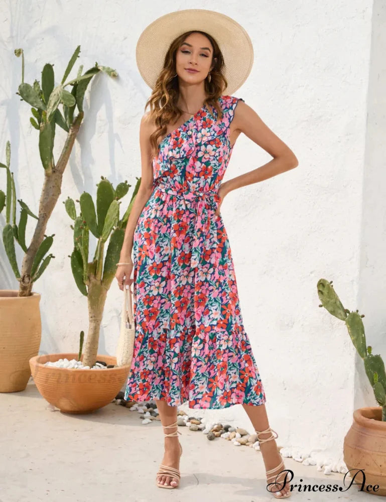 Shoulder Patterned One Dress S / blue