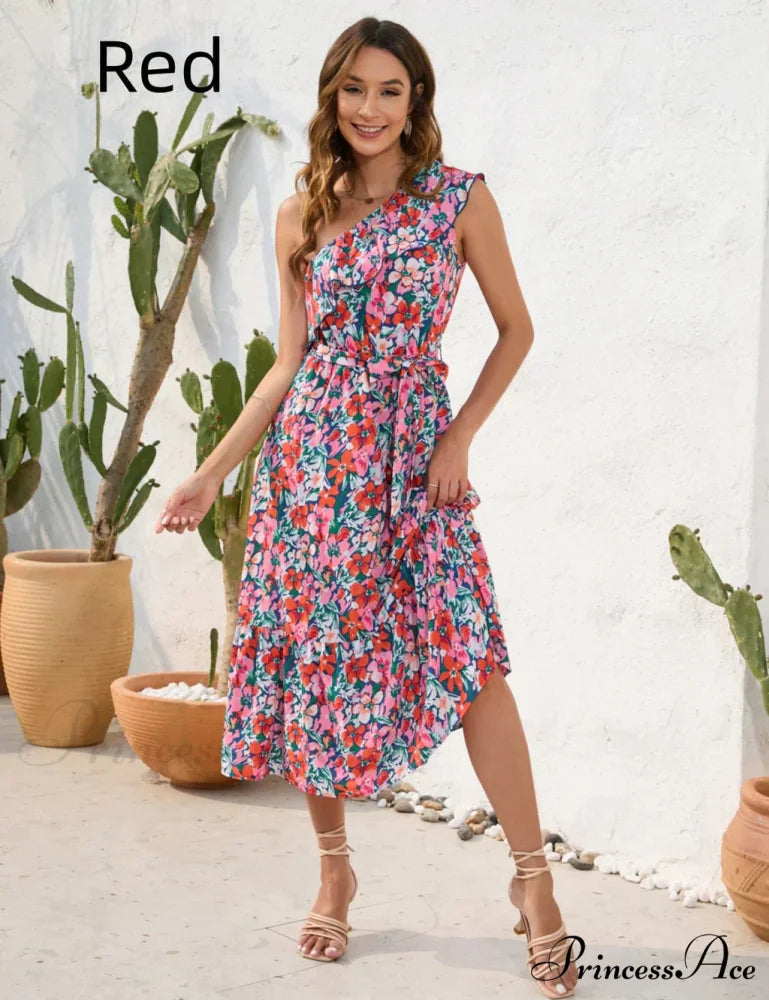 Shoulder Patterned One Dress S / red