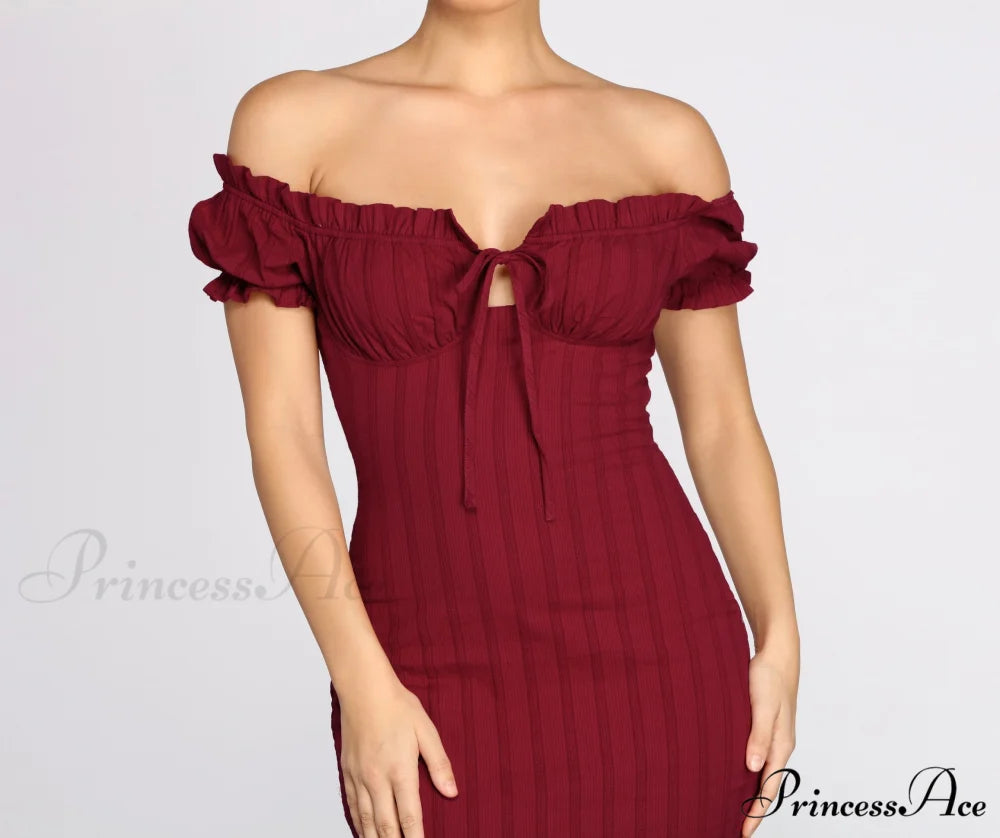 Show ’Em Off Charming Shoulder Smocked Mini Dress