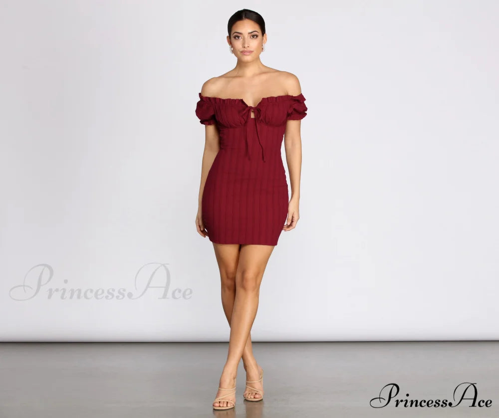 Show ’Em Off Charming Shoulder Smocked Mini Dress