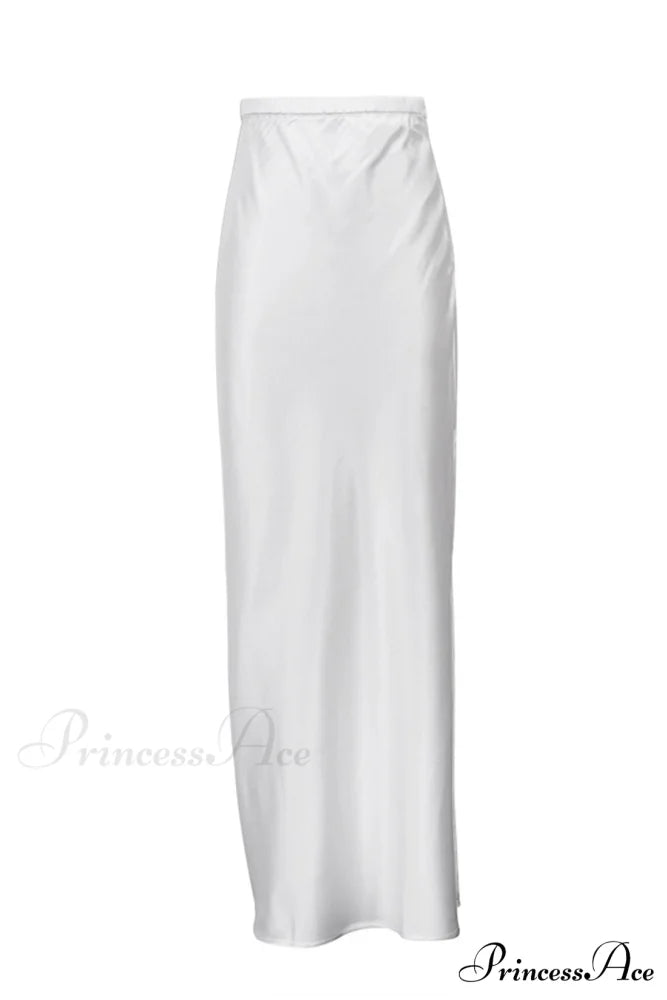 Side Skirt with High Full-Length and White Slit Waist White / M