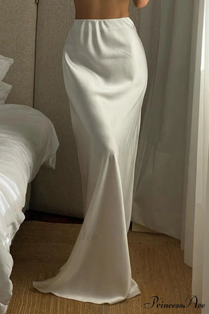 Side Skirt with High Full-Length and White Slit Waist White / S