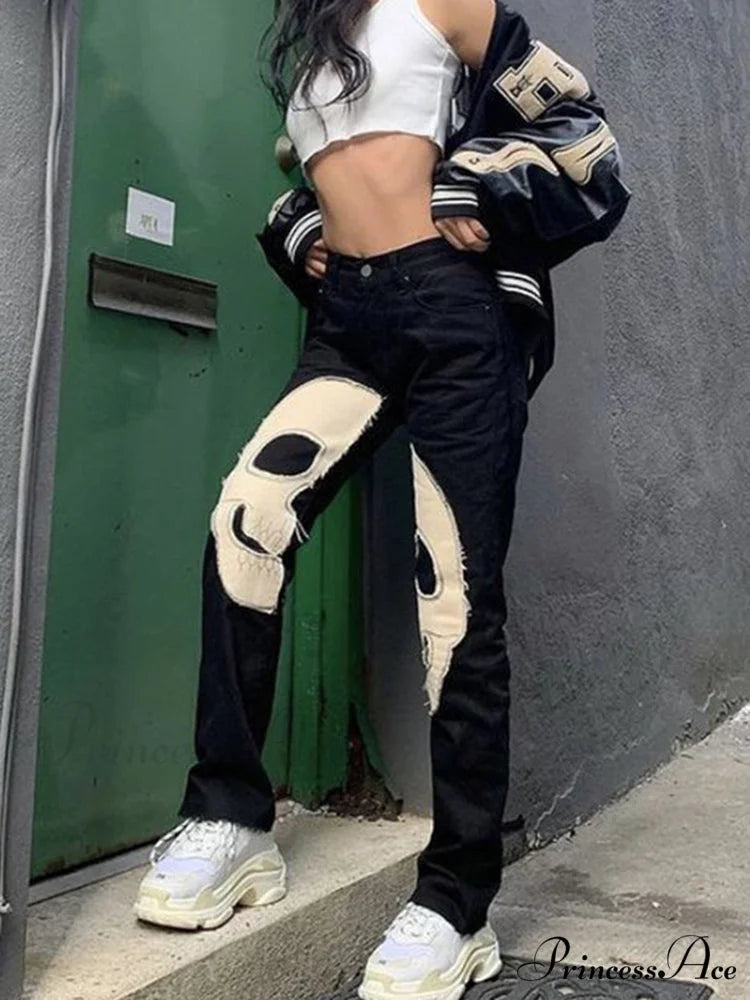 Sifreyr Skeleton Patterned Low Waist Jeans