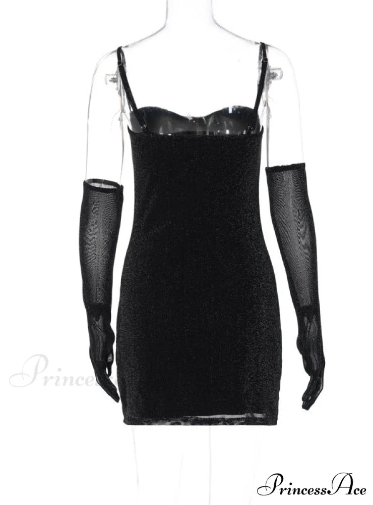 Silk Suspender Tight Dress in Bright Color L / Black