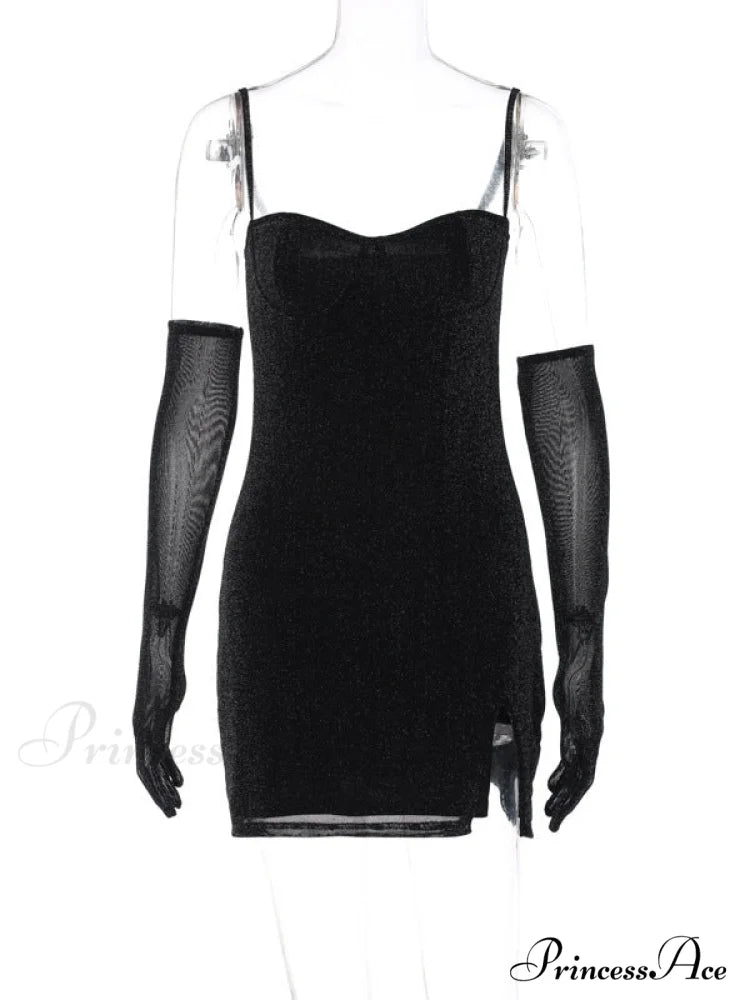 Silk Suspender Tight Dress in Bright Color M / Khaki