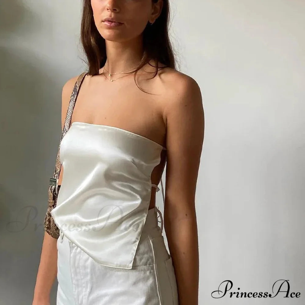 Silky Fasten-Up Tube Crop Top croptop-250223