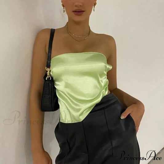 Silky Fasten-Up Tube Crop Top Green / S croptop-250223