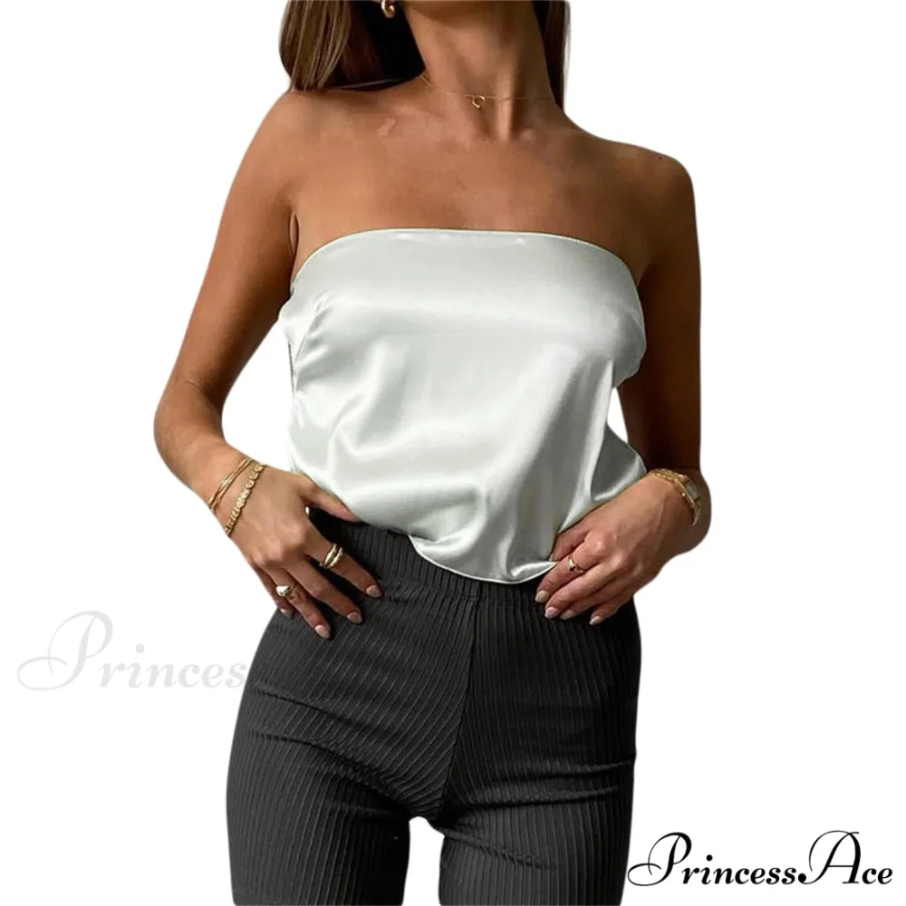 Silky Fasten-Up Tube Crop Top WHITE / S croptop-250223