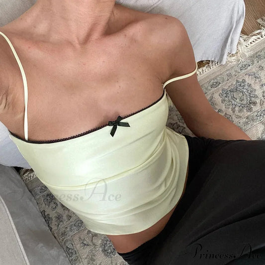 Silky Ribbon Spaghetti Crop Top APRICOT / S croptop-250223