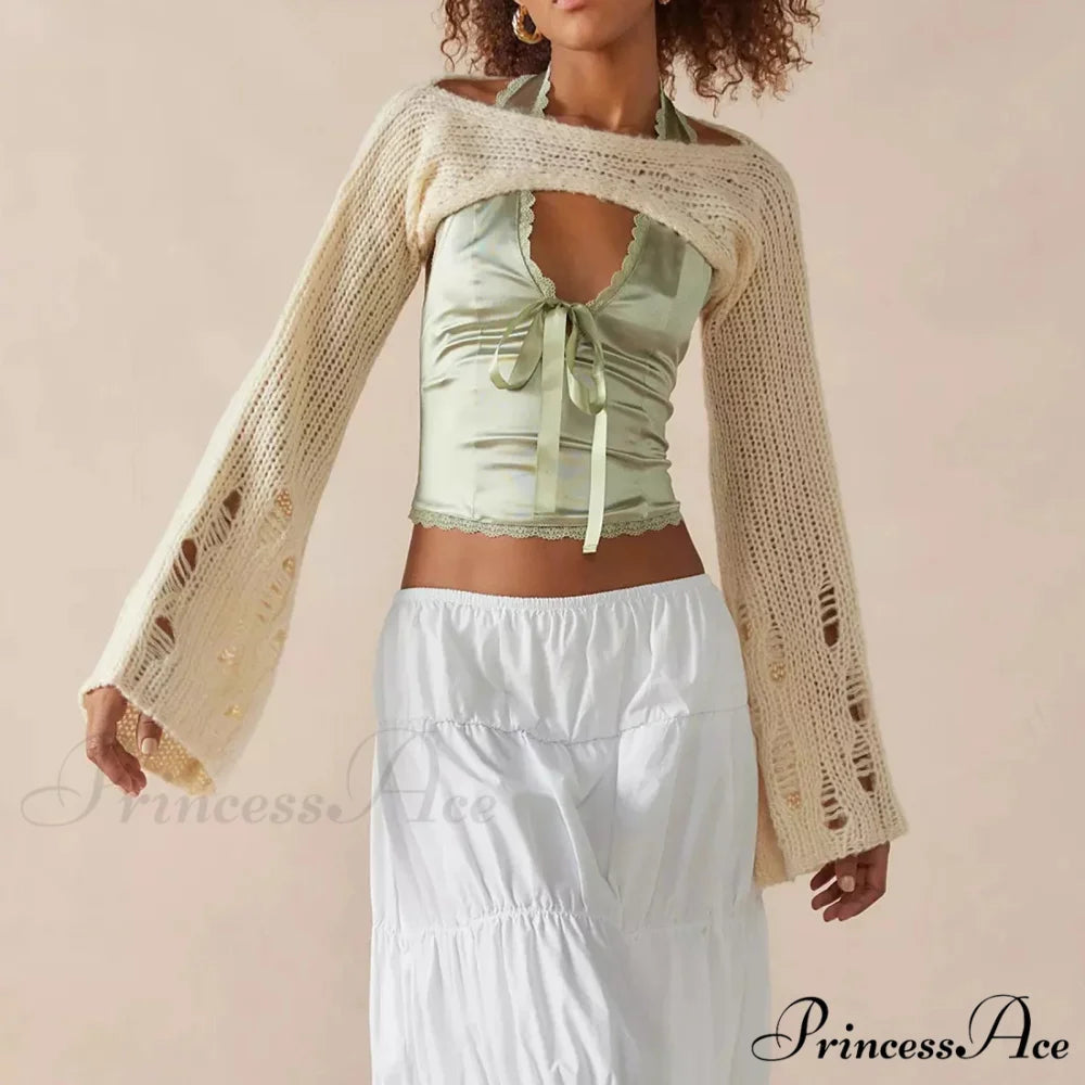 Silky Ribbon V-Neck Crop Top croptop-250223