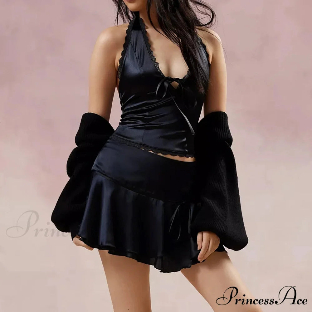 Silky Ribbon V-Neck Crop Top croptop-250223