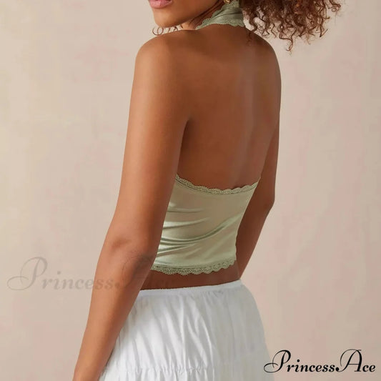 Silky Ribbon V-Neck Crop Top croptop-250223